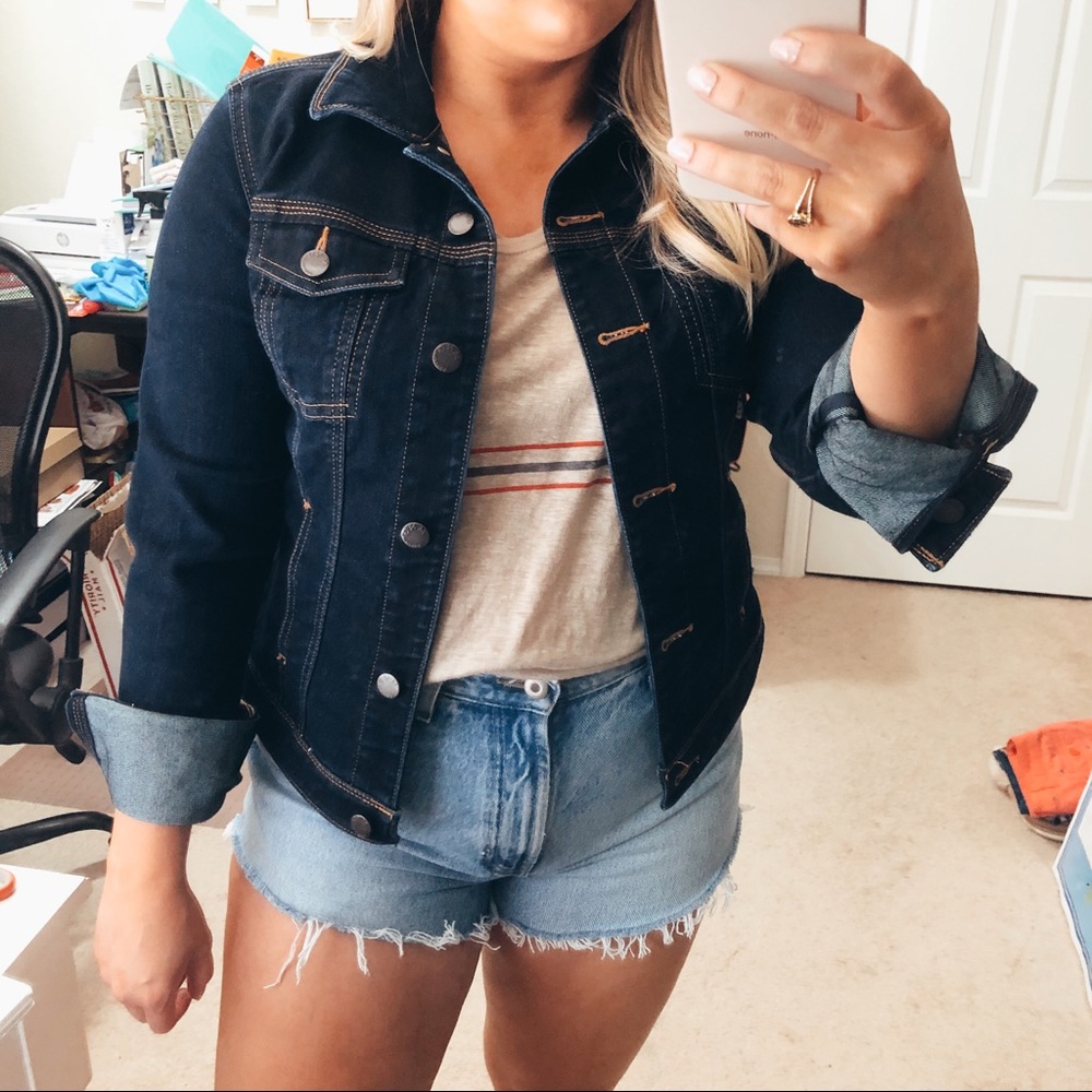 MNG Mango Dark Wash Classic Button Up Denim Jacket